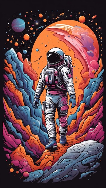 Astronautenexpedition in aufwendiger Vektorillustration für T-Shirt-Design