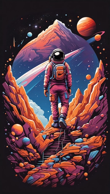 Astronautenexpedition in aufwendiger Vektorillustration für T-Shirt-Design