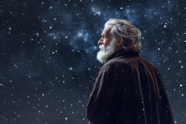 Astrónomo anciano cielo estrellado noche Generar Ai
