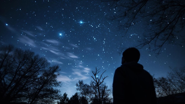 Foto astrônomo estuda estrelas em toga celeste