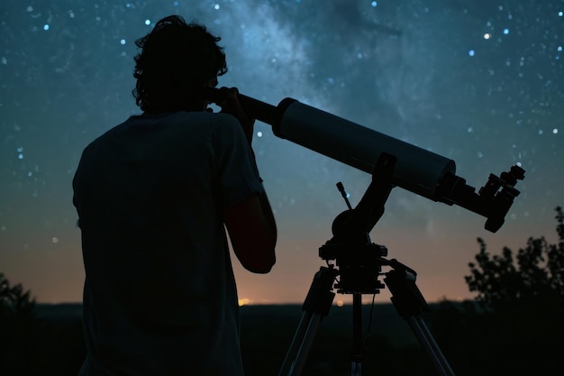 Foto el astrónomo con el telescopio