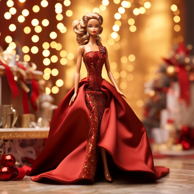 El asunto escarlata de Barbie con glamour dorado