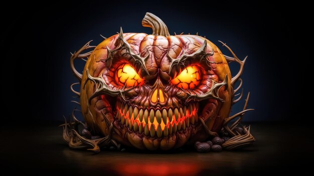 asustador 3d oscuro y malvado calabaza de halloween