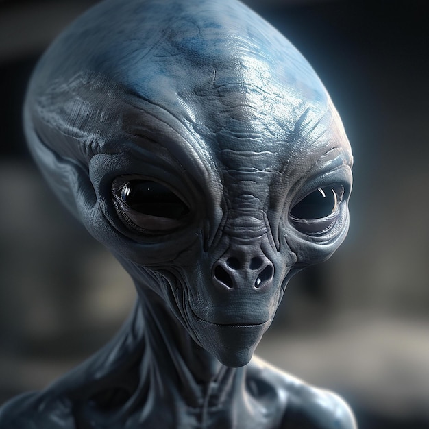 Ataque alienígena ou abdução ou em um visitante de nave espacial OVNI ou mundo ou universo assustador com tecnologia de invasão e marcianos Um close-up ou retrato de alienígenas para efeitos especiais e estranhos de terror