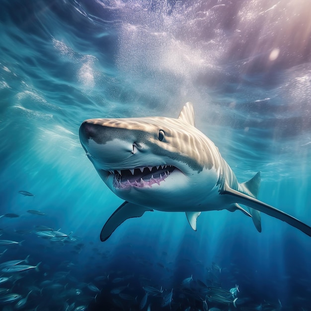 Ataque de tubarão em águas claras do oceano