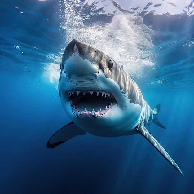 Ataque de tubarão em águas claras do oceano