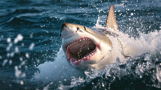 Ataque de tubarão Tubarão do oceano vista de baixo boca perigosa com dentes abertos AI Generative