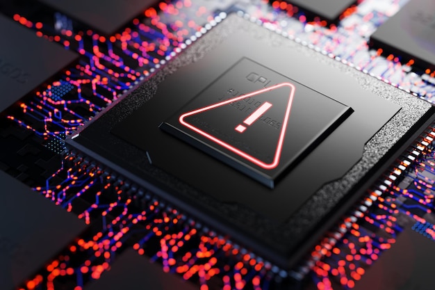 Ataque de hackers Ataque de virus Ataques DDoS Notificación del sistema de protección de datos personales Notificación del signo de advertencia de error y concepto de peligro y error en el sistema Renderización 3D del programa espía