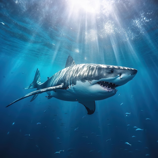 Ataque de tiburón en aguas cristalinas del océano