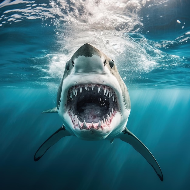 Ataque de tiburón en aguas cristalinas del océano