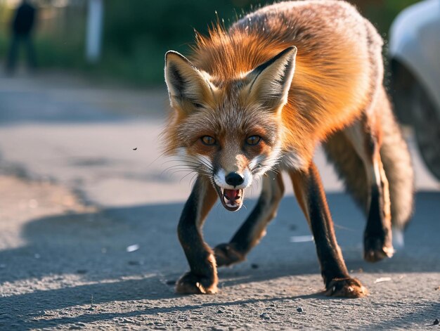 Foto un ataque de un zorro rabioso en la calle