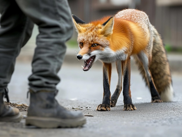 Foto un ataque de un zorro rabioso en la calle
