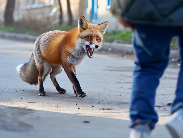 Foto un ataque de un zorro rabioso en la calle