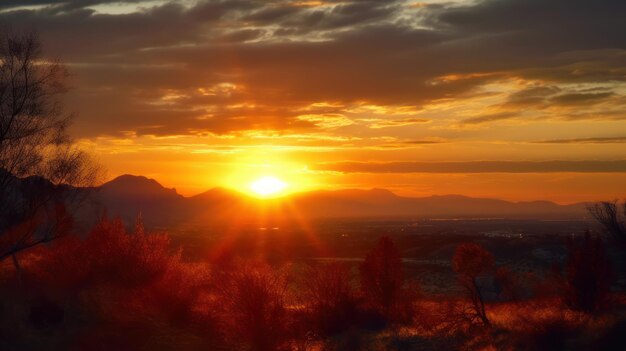 Un atardecer en colorado con montañas al fondo