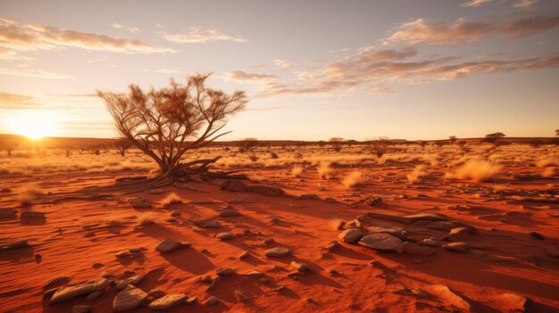 El atardecer en el desierto El final ardiente de la naturaleza