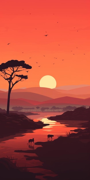 Foto un atardecer en el desierto vibrante una ilustración de un paisaje tropical