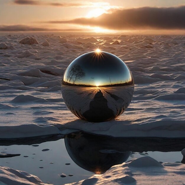 Foto el atardecer de la esfera de vidrio de mármol de cristal súper transparente