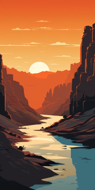 El atardecer del Gran Cañón Ilustración audaz de un paisaje majestuoso