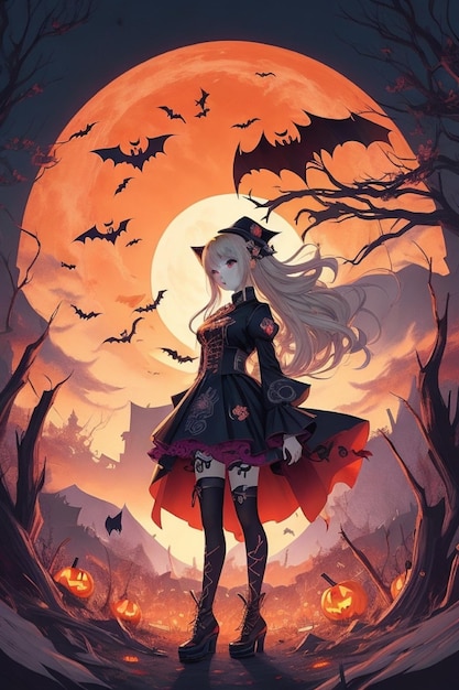 Atardecer Hechicería Anime Coreano Rubia Chica Fantasía de Halloween
