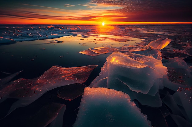 Atardecer y hielo en el margenerativo ai