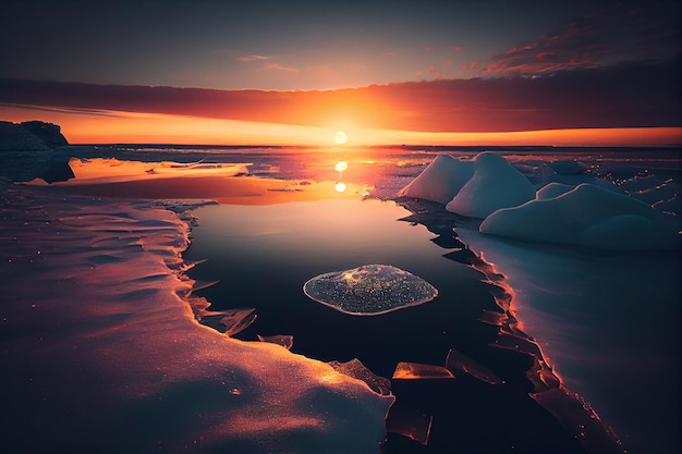 Atardecer y hielo en el margenerativo ai