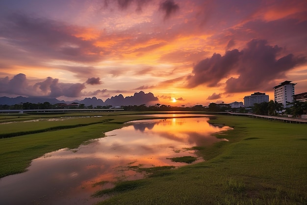 Un atardecer impresionante en el Borneo de Kuching, Malasia