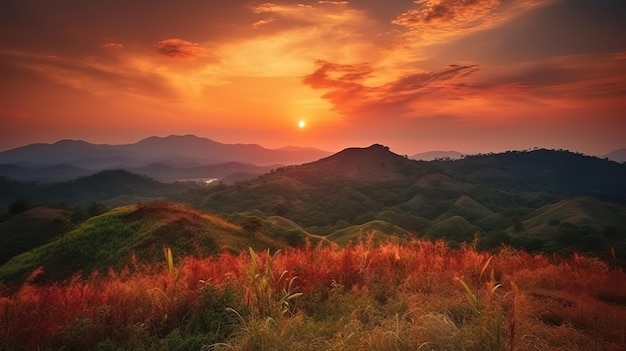 Atardecer en Kaeng Krachan Tailandia Color brillante Generativo ai