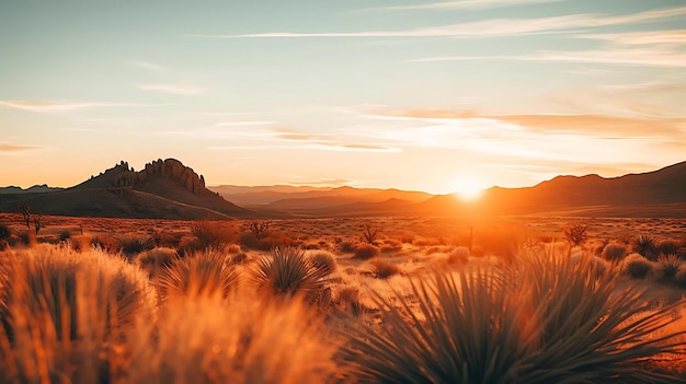 Un atardecer con una montaña al fondo