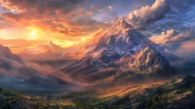 el atardecer de la montaña