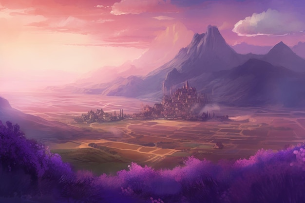 Atardecer con paisaje lavanda Generar Ai