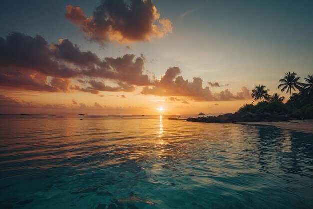 El atardecer del paraíso tropical de la playa