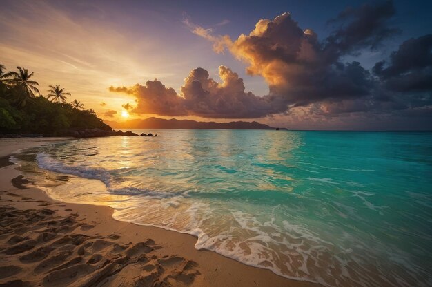 El atardecer del paraíso tropical de la playa