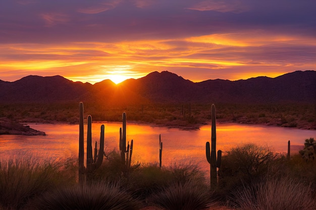 Atardecer en el Parque Nacional Saguaro West Ilustración digital