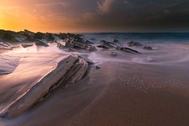 Atardecer en la playa de Bidart junto a Biarritz, País Vasco.