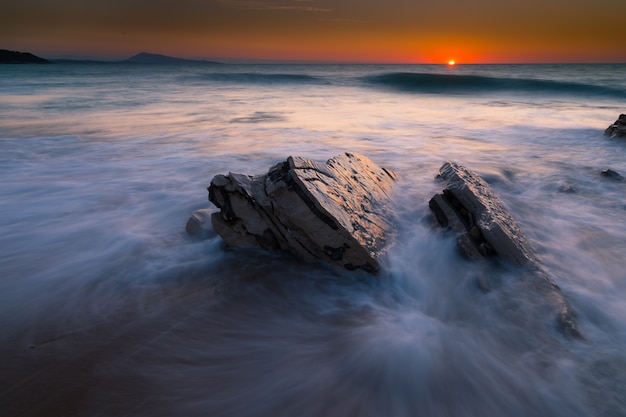 Atardecer en la playa de Bidart junto a Biarritz, País Vasco.