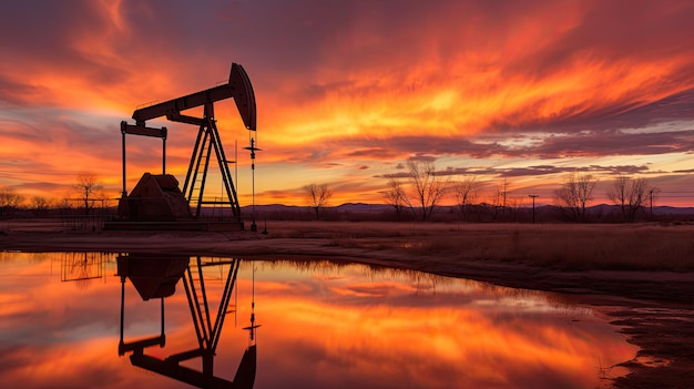 El atardecer de los pozos de petróleo estériles