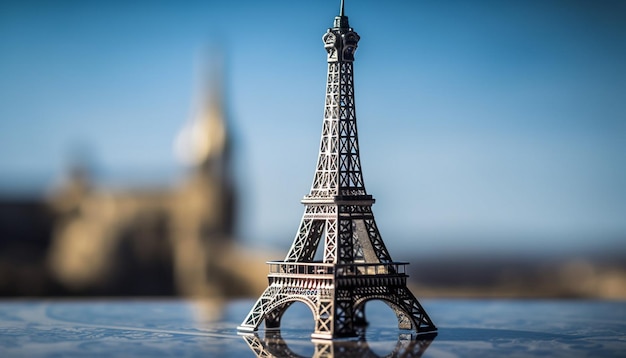 Atardecer romántico sobre el famoso monumento de la Torre Eiffel generado por IA