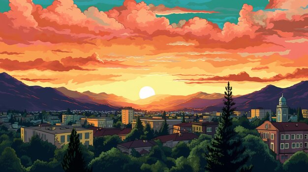 Foto atardecer en san josé en la década de 1840 un primer plano de pixel art