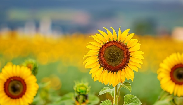 Foto el atardecer sobre un campo de girasoles emilia romagna italia europa