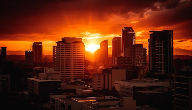 el atardecer sobre el horizonte de la ciudad de la ciudad al atardecer de la ciudad a la puesta del sol IA generativa