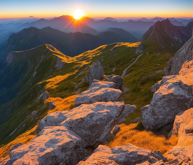 Atardecer sobre las montañas