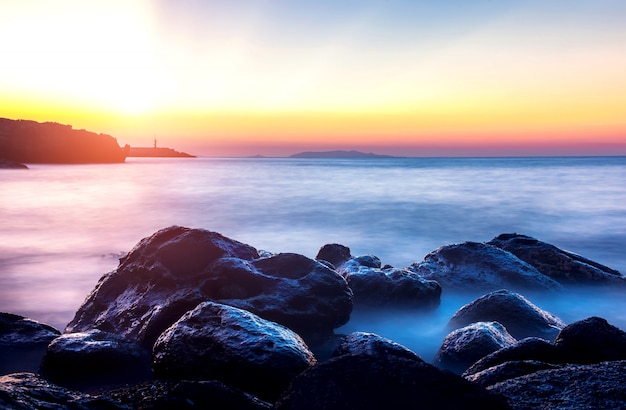 Atardecer de la tarde en el mar, lndscape foto