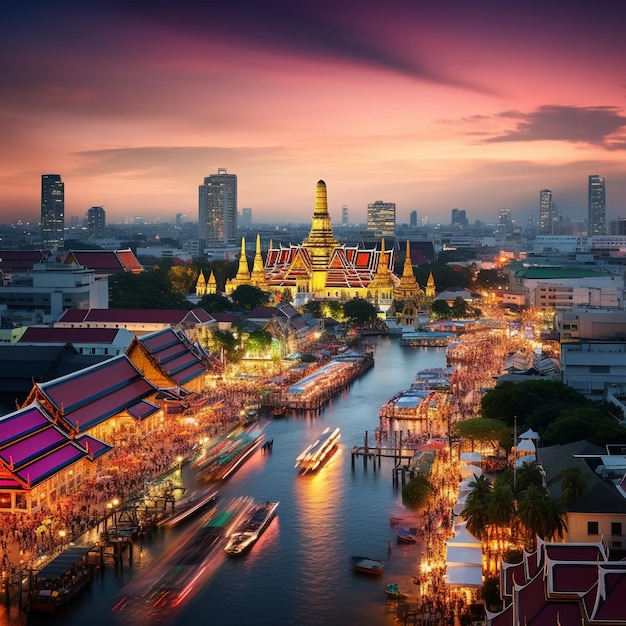 El atardecer vibrante en Bangkok