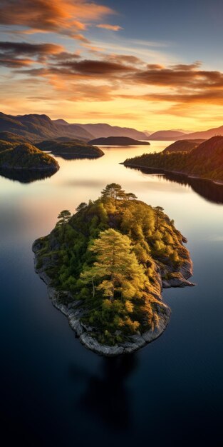 Un atardecer vibrante en una pequeña isla La naturaleza noruega en los paisajes escoceses