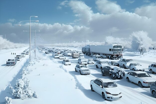 Atasco de tráfico en una tormenta de nieve Red neuronal IA generada