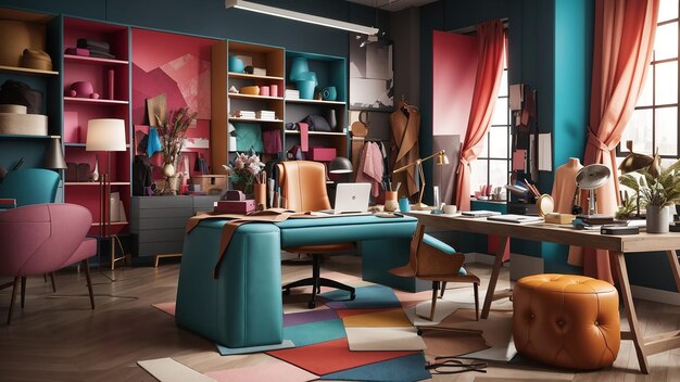 Foto atelier de couro chic inspirando designers espaço de trabalho com texturas vibrantes