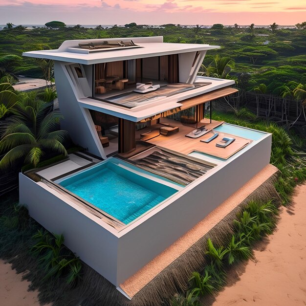 atemberaubend schönes futuristisches Bali-Villa-Hausfuturistisch