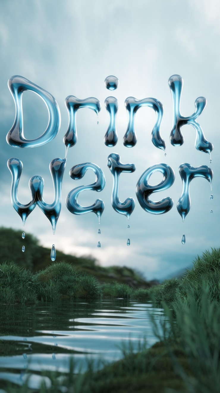 Foto atemberaubende 3d-rendering von trinkwasser fließender typographie
