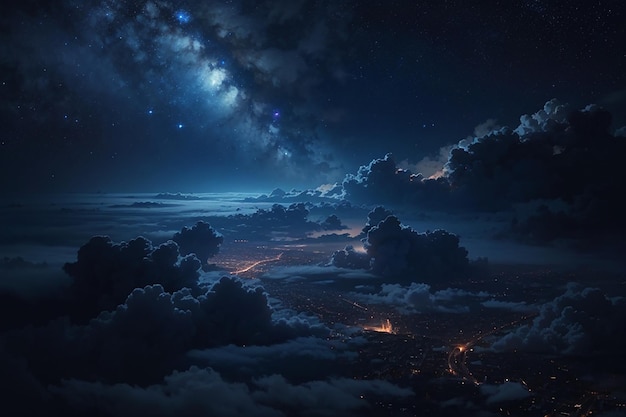 Atemberaubende Aufnahme der Silhouetten von Hügeln unter einem Sternenhimmel in der Nacht
