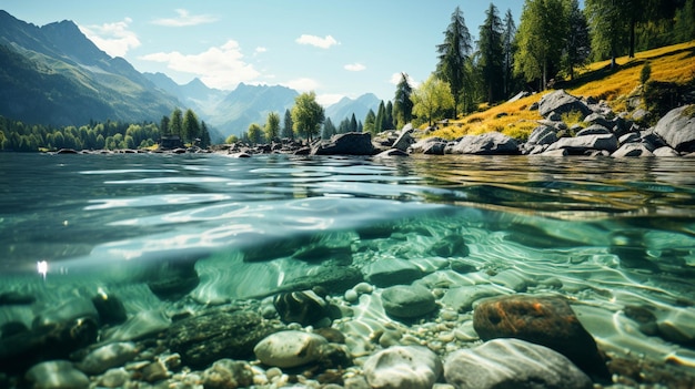 Foto atemberaubende aufnahme wunderschöner steine unter türkisfarbenem wasser eines sees